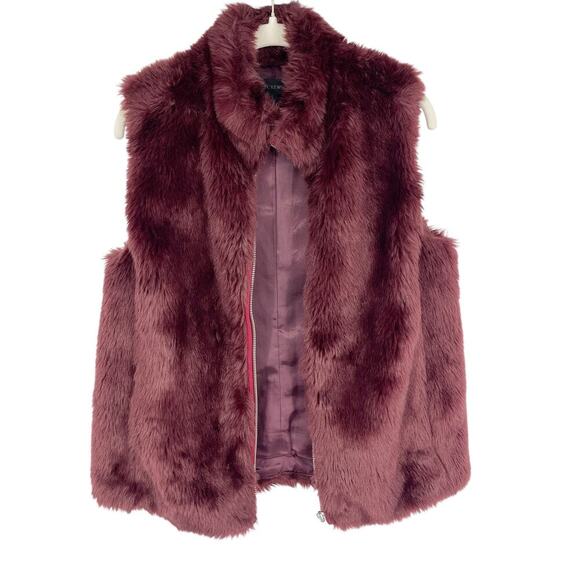 J.Crew Faux Fur Vest Burgundy Red Full Zip Size Small Fall Winter Style - Picture 3 of 6